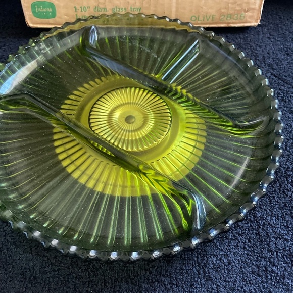 Vintage Indiana Glass Revolving Tray with Brass Base - Picture 8 of 9